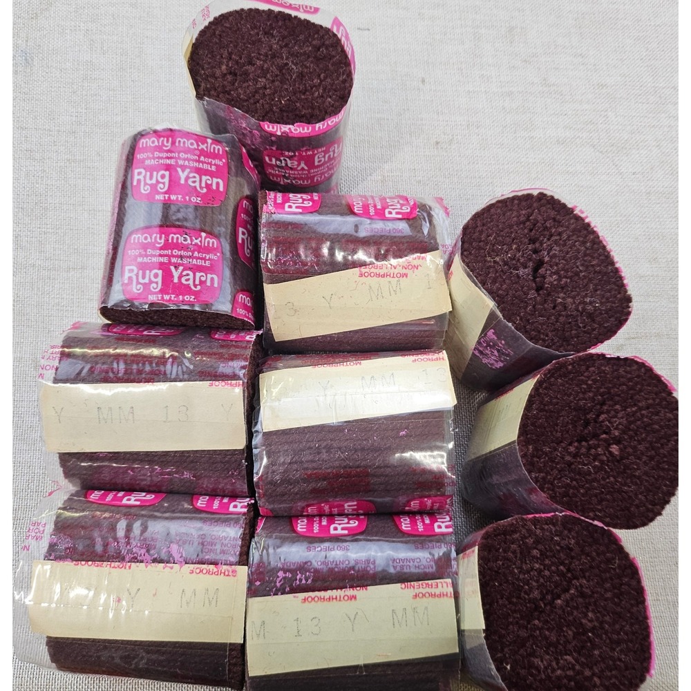 Mary Maxim Rug Yarn Maroon 9 Bundles 100% Orlon Acrylic Latch Hook Pre-Cut vtg